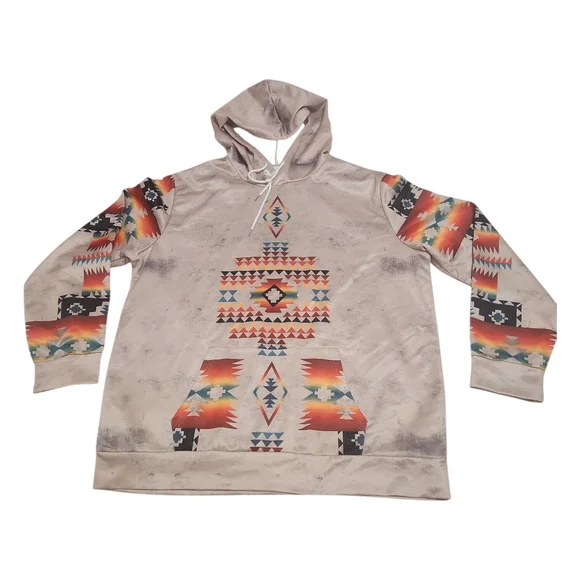NWOT Men's Southwestern Aztec Native Tribal Geometric Distressed Hoodie Size XXL - Picture 13 of 14